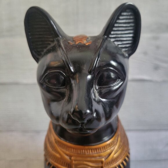 Egyptian Bastet Cat Goddess Statue - Black & Gold Resin Figurine - Picture 3 of 11